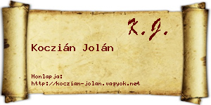 Koczián Jolán névjegykártya